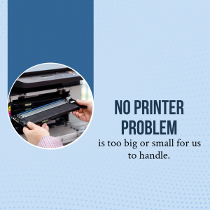 Image of a person installing a printer cartridge with text 'No Printer Problem'