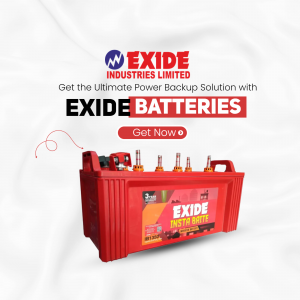 Exide battery with the tagline 'Get the Ultimate Power Backup Solution'