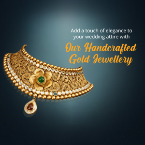 Close-up of a handcrafted gold necklace with gemstones, perfect for wedding attire.