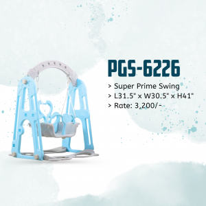 Blue and gray plastic swing set for children