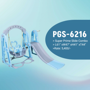 Blue and gray children's slide and swing set