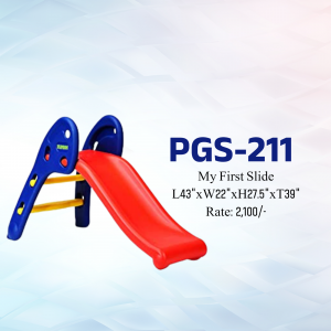 Blue and red plastic kids slide with dimensions and price
