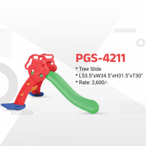 Red and green plastic tree slide for children