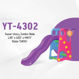 Colorful plastic slide for children with basketball hoop