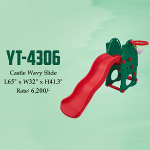 Red and green plastic castle wavy slide for children