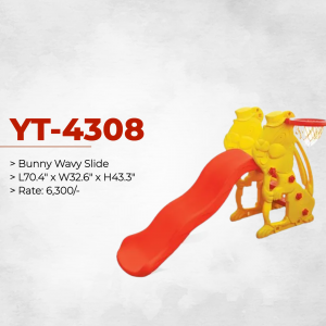 Yellow and red plastic bunny-shaped slide for children