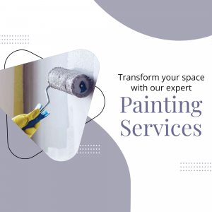 Image of a paint roller and brush with text promoting painting services.