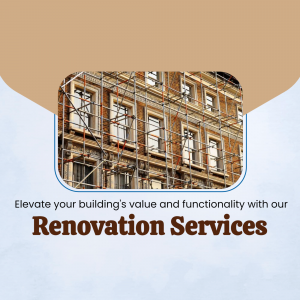 Image of a building under renovation with scaffolding, promoting renovation services.