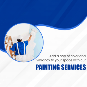 Painter painting a wall with a roller, advertising painting services.