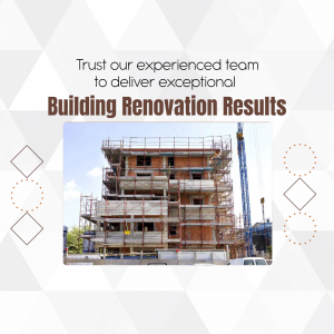 Image of a building under renovation with text overlay promoting renovation services.