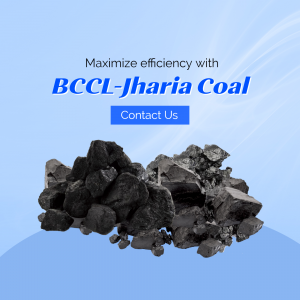 BCCL-Jharia Coal advertisement with coal pieces and contact information