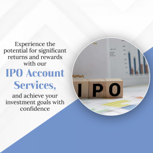 Image depicting IPO Account Services with wooden blocks spelling IPO and financial charts.