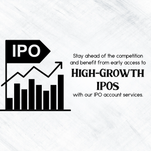 IPO graphic with upward trending chart and text promoting IPO services.