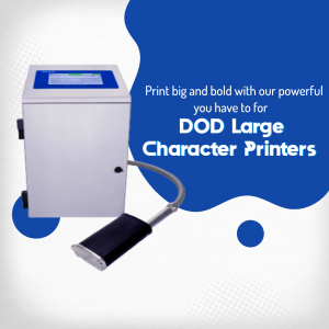 Large character printer machine with blue background
