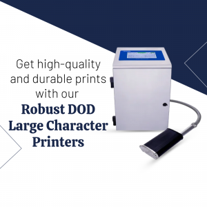 Image of a Robust DOD Large Character Printer with text promoting high-quality prints.