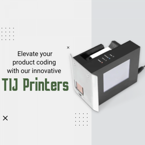 TIJ printer mounted on a white wall with text promoting product coding solutions