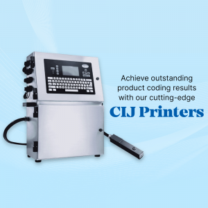 Industrial CIJ printer with text 'Achieve outstanding product coding results with our cutting-edge CIJ Printers'