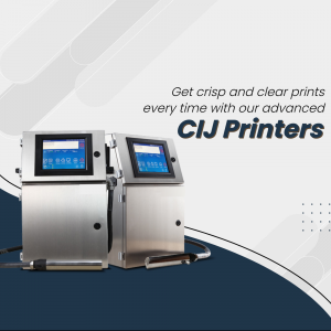 Two CIJ Printers with text promoting crisp and clear prints.