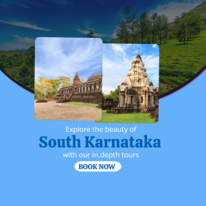 Collage of South Karnataka temples and landscapes with text 'Explore the beauty of South Karnataka'