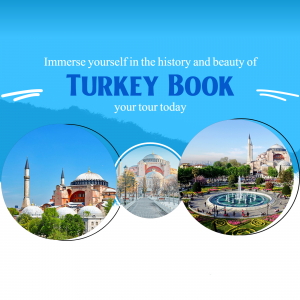 Advertisement for a Turkey tour book featuring iconic landmarks.