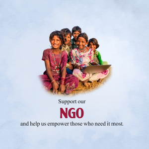 Group of smiling children with a laptop, promoting NGO support.