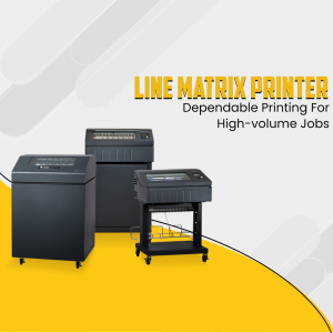 Three Line Matrix Printers on a yellow and gray background