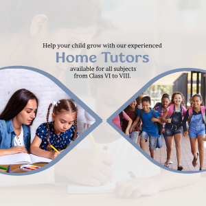 Image promoting home tutoring services for students in classes VI to VIII.