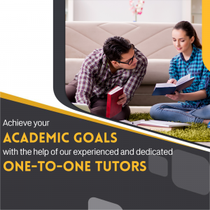 Two students studying together with a tutor, promoting academic support.