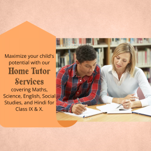 Image of a tutor assisting a student with homework in a library setting, promoting home tutoring services.