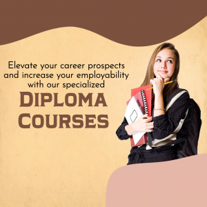Woman with books promoting diploma courses
