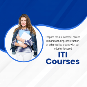 Young woman holding books with ITI Courses advertisement