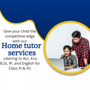 Image of a tutor assisting a student with a laptop, promoting home tutoring services.