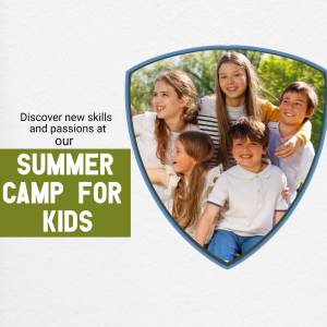 Group of happy children promoting a summer camp