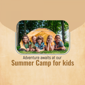 Group of kids smiling in front of a tent at summer camp