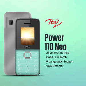 Itel 110 Neo feature phone with 2500 mAh battery and quad LED torch