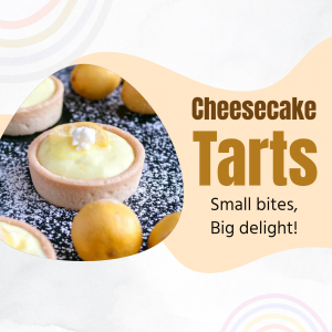 Close-up of golden cheesecake tarts with lemon zest, perfect for a sweet treat.