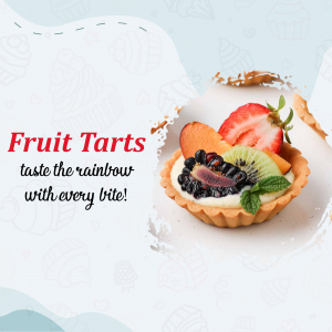 Close-up of a colorful fruit tart with strawberries, kiwi, blueberries, and peach