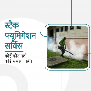 A pest control worker fumigating an outdoor area.