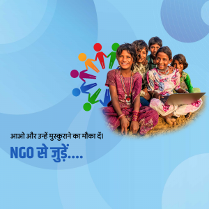 Group of smiling children with a colorful circle of hands and a laptop.