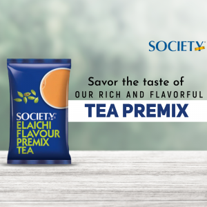 Image of Society Elaichi Tea Premix pouch on a wooden surface