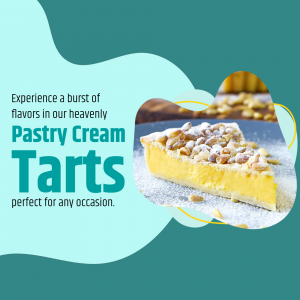 Close-up of a pastry cream tart with pistachios, dusted with powdered sugar.