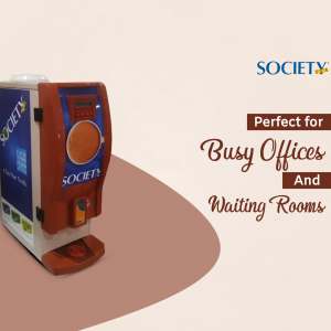 Society branded coffee vending machine in a promotional setting