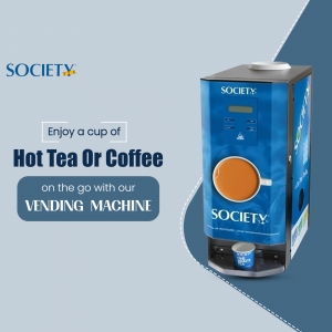 Society vending machine dispensing hot tea or coffee