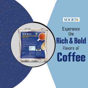 Society Hot Lemon Premix Tea packaging with coffee elements