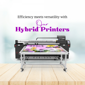 Hybrid printer printing a floral design on a flat surface