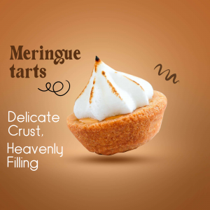 Close-up of a meringue tart with a golden crust and fluffy meringue topping.