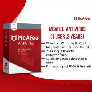 McAfee Antivirus software box for 1 user, 3 year subscription