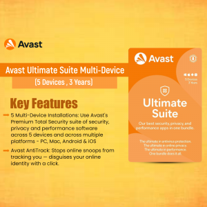 Avast Ultimate Suite Multi-Device packaging with key features highlighted
