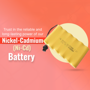 Close-up of a Nickel-Cadmium battery with text highlighting its reliability and longevity.