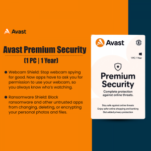 Avast Premium Security software packaging with features listed